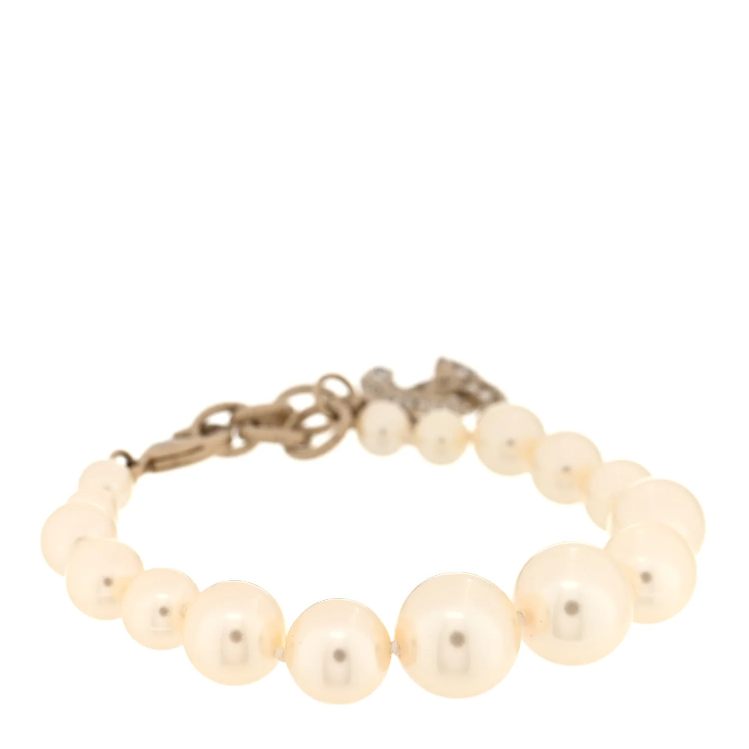 Graduated Pearl Crystal CC Bracelet Gold | FASHIONPHILE (US)