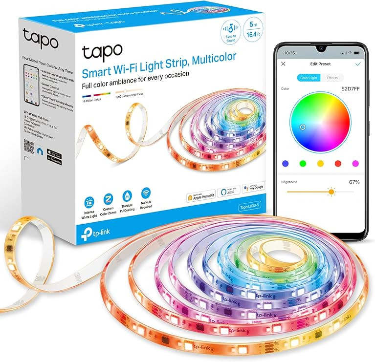 Tapo TP-Link RGBWIC Smart LED Light Strip 16.4Ft, 1000 Lumens, 16M Dimmable Colors, 50 Color Zone... | Amazon (US)