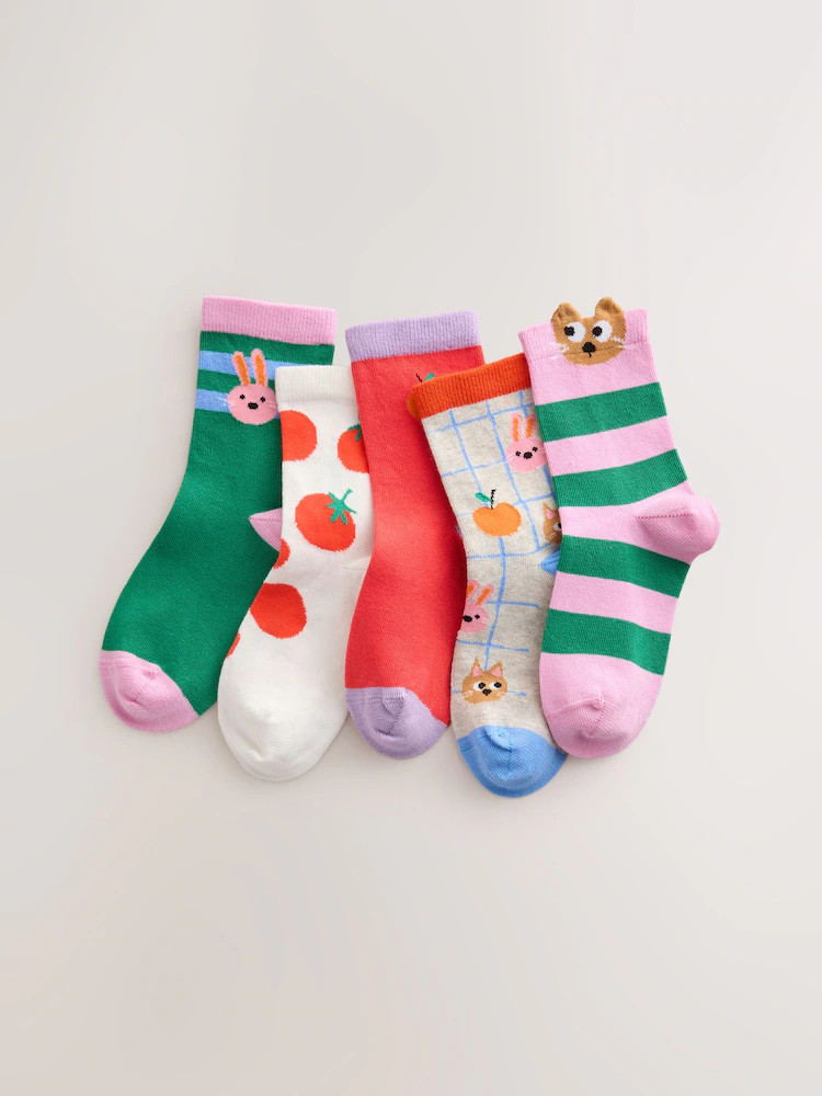Grey, Red and Pink Cotton Rich Character Ankle Socks 5 Pack | Next US