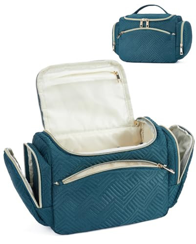 Telena Travel Toiletry Makeup Bag - Multifunctional Cosmetic Organizer Pack,Water Resistant Essentials for Women, Portable Foldable Toiletries Kit, Dry and Wet Separation, Large Capacity, Black Green | Amazon (US)