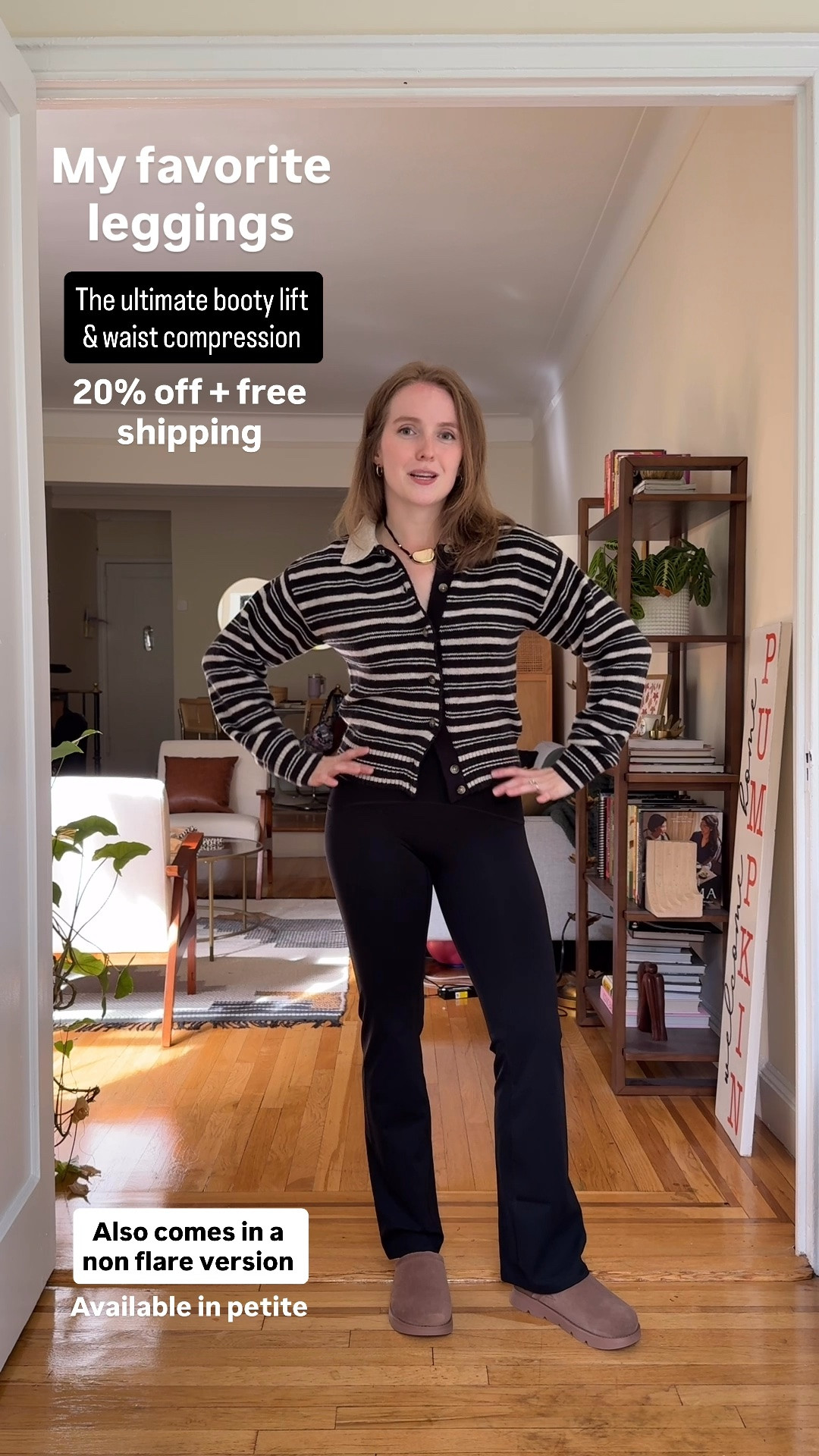 @Spanx  booty boost leggings on sale 20% off code Ltk20 Wearing small petite (sized up 1) they run snug with good compression on the butt and stomach. Sweater is xs. Suede flats are 20% off and free shipping code: RF-TWOSCOOPS

#LTKSaleAlert #LTKSeasonal #LTKTravel