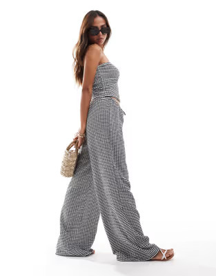 ASOS DESIGN textured wide leg trouser co-ord in mono gingham print | ASOS (Global)