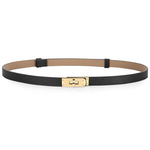 Horsopia Women Black Skinny Leather Belt Solid Color Adjustable Thin Belt Alloy Turn Lock For Jeans Dresses | Amazon (US)