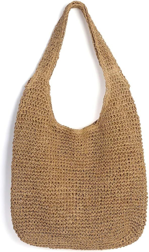 Ayliss Women Straw Shoulder Bag Bucket Tote Summer Beach Woven Handmade Weaving Handbag | Amazon (US)