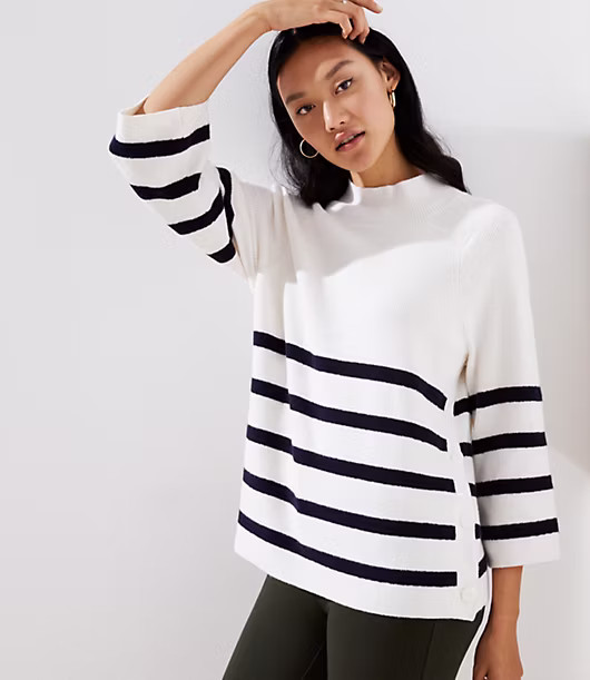 LOFT Striped Mock Neck Side Button Sweater | LOFT