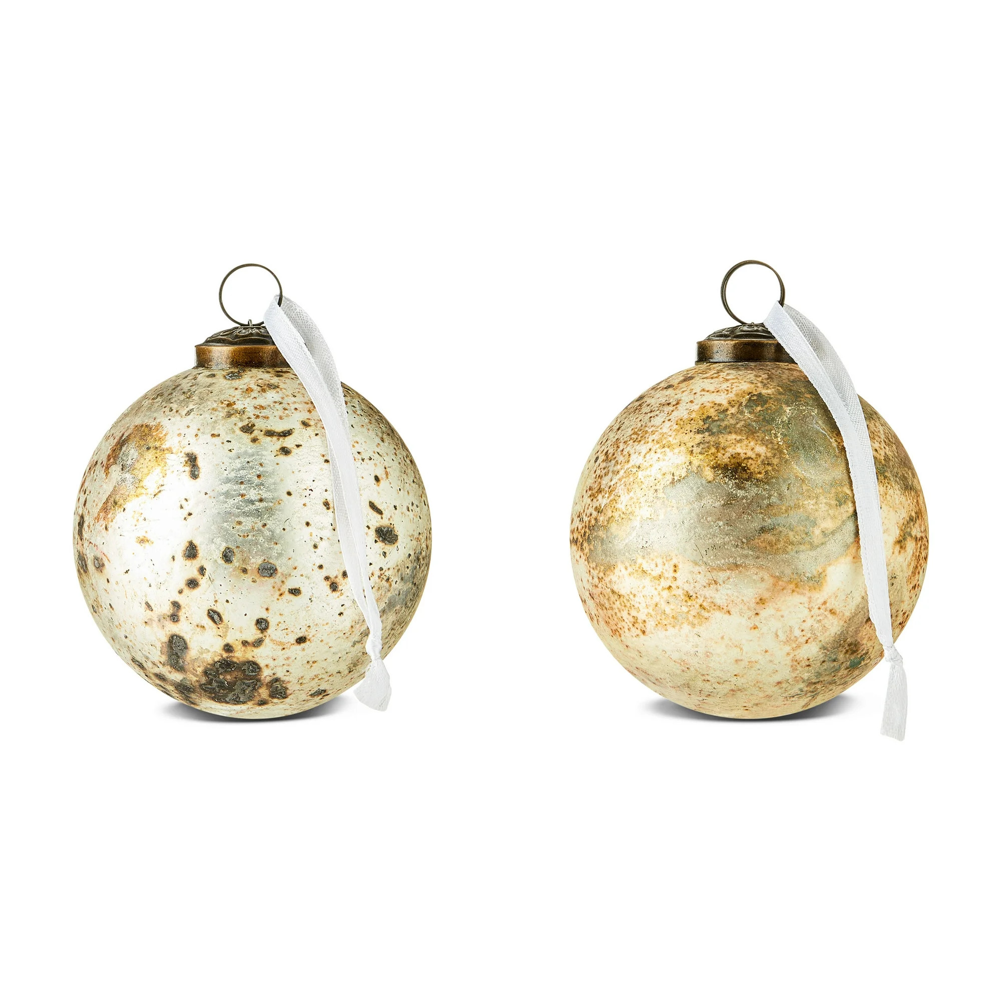 2 Count Gold Glass Ball Christmas Ornaments with Antique Finish, 4", by Holiday Time | Walmart (US)