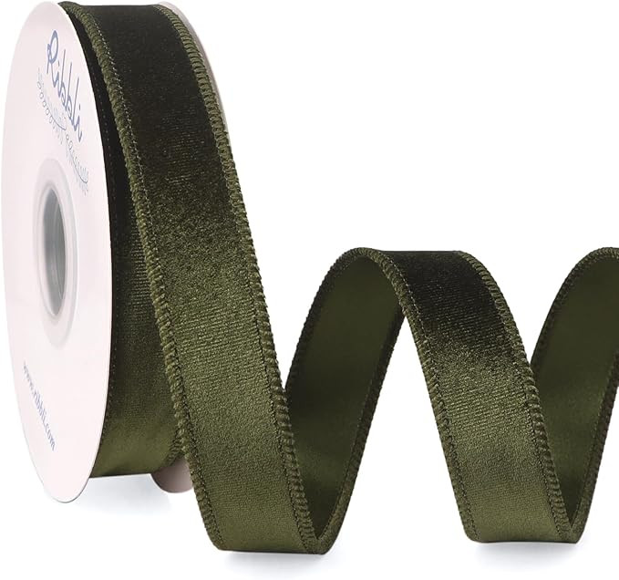 Ribbli Moss Green Velvet Wired Ribbon 1 Inch Velvet with Satin Christmas Ribbon for Gift Wrapping... | Amazon (US)