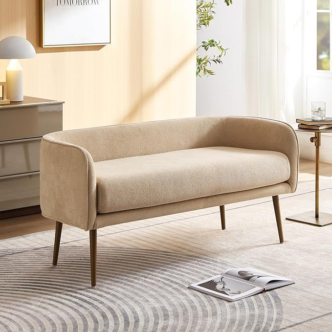 Bedroom Bench with Low Back,Inside Metal Frame (Beige) | Amazon (US)