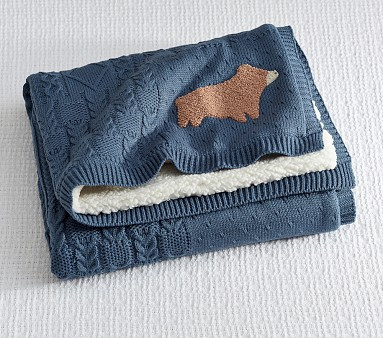 Bear Patchwork Cable Heirloom Baby Blanket | Pottery Barn Kids