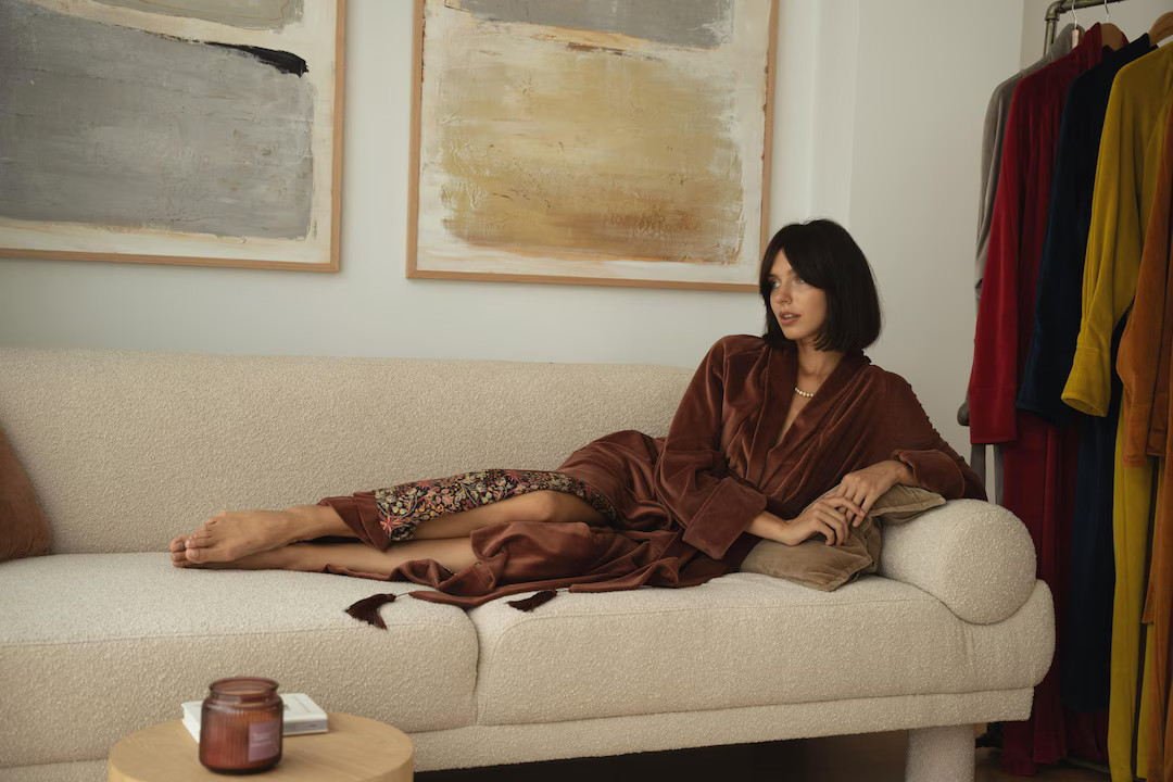 Velor Kimono Robe With Lining | Stretch Velvet Loungewear | Handmade Cotton Knit Robe | Luxury Ho... | Etsy (US)