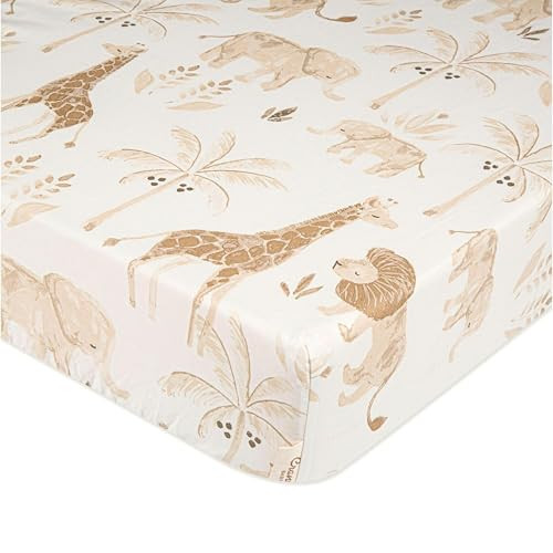 Crane Baby Safari Nursery Decor Crib Sheet, 100% Cotton Fitted Sheet for Standard Mattress 28in X 52in, Breathable Toddler Bed Sheet for Boys and Girls | Amazon (US)
