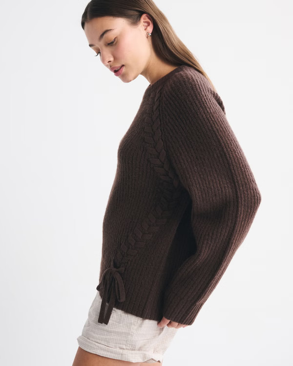 Women's Dad Lace-Up Crew Sweater | Women's New Arrivals | Abercrombie.com | Abercrombie & Fitch (US)