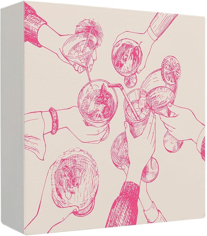 Trendy Pink Cocktail Bar Wooden Sign for Home Bar, Desk, Shelf, Table Decor - 5x5 Inch | Amazon (US)