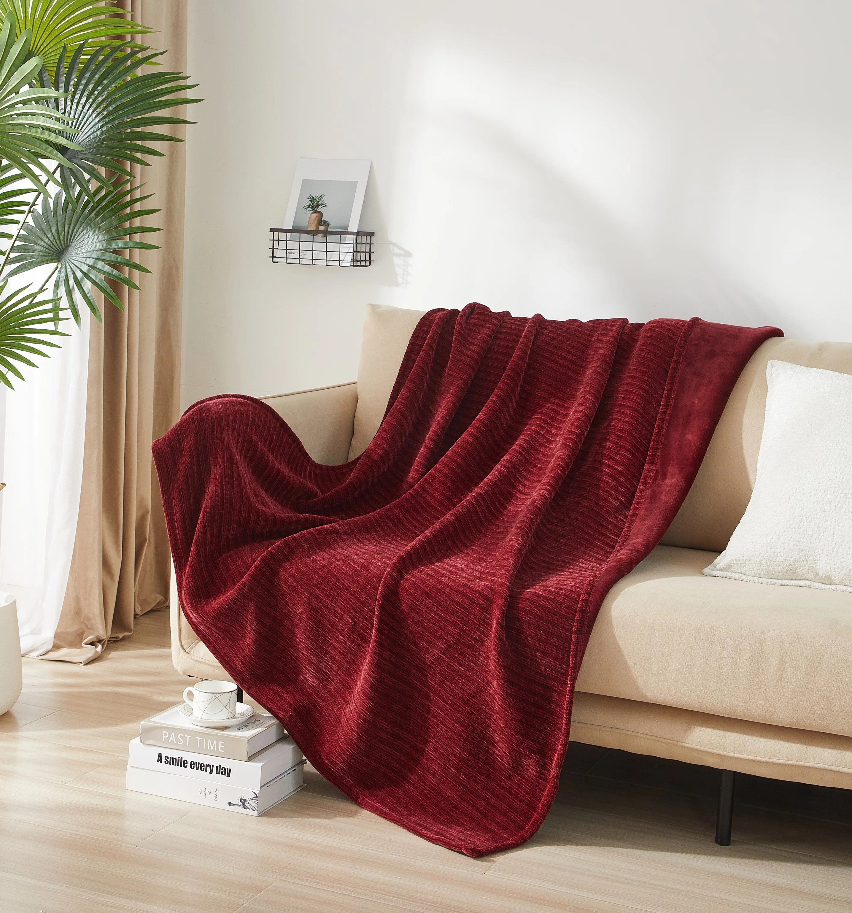 Mainstays Cozy Chenille Reverse to Plush Soft Couch Throw, Luscious Merlot, Standard Size | Walmart (US)