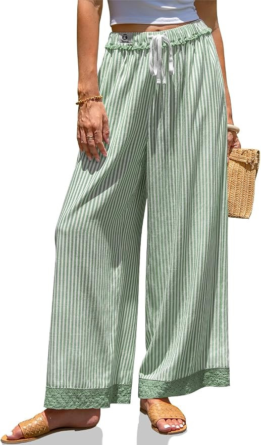 TARSE Womens Striped Lounge Pants Wide Leg Loose Fit Drawstring Casual Boho Summer Vacation Beach... | Amazon (US)