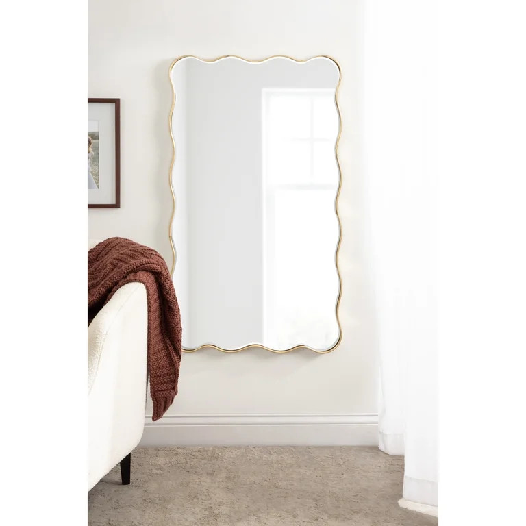 Kate and Laurel Viona Modern Scalloped Rectangle Panel Mirror, 24 x 42, Gold, Decorative Wavy Ful... | Walmart (US)