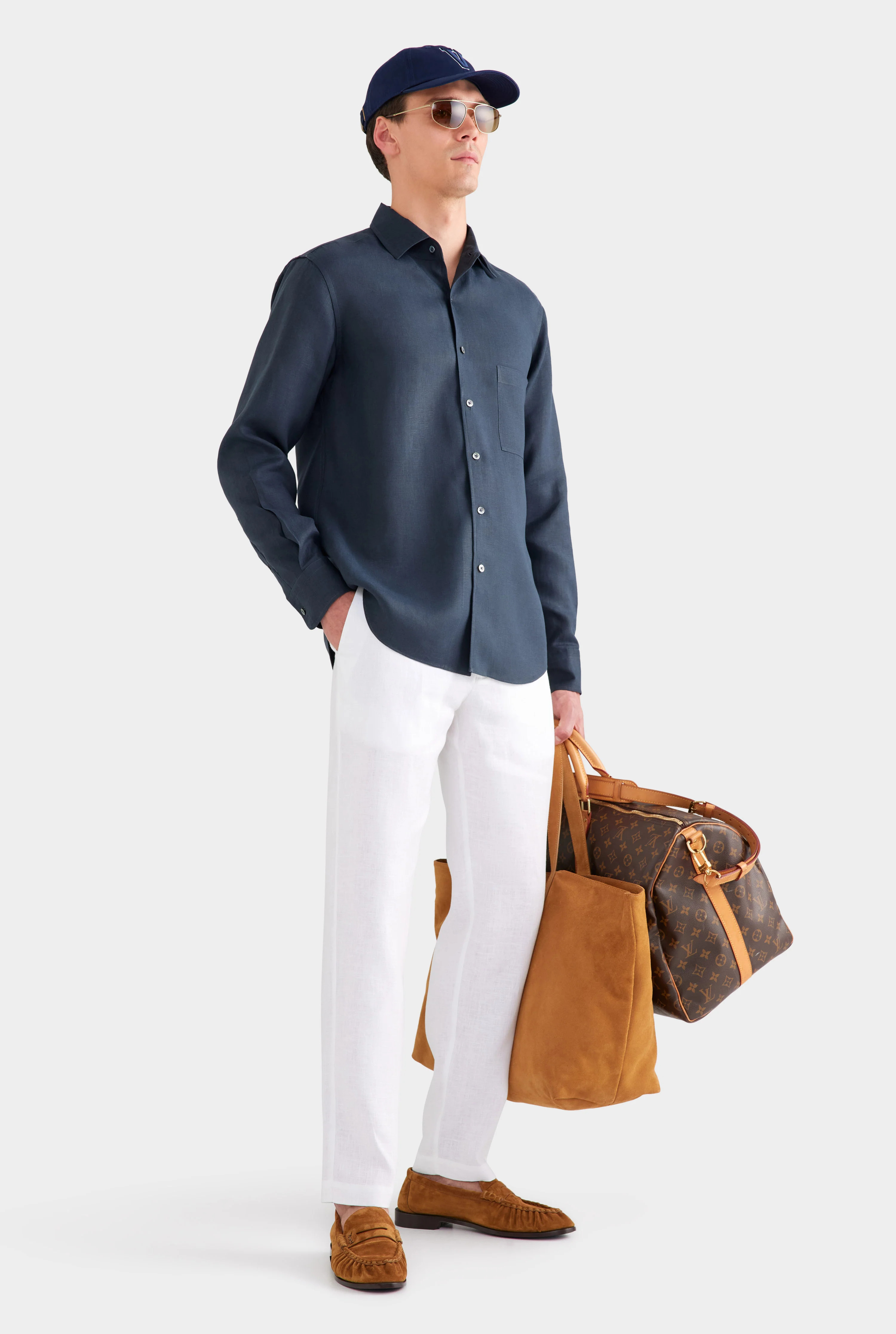 Mens Relaxed Linen Shirt Navy | Venroy | Venroy AU