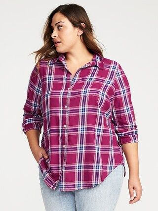 Old Navy Womens Classic Plus-Size Plaid Flannel Shirt Wine Plaid Size 3X | Old Navy US