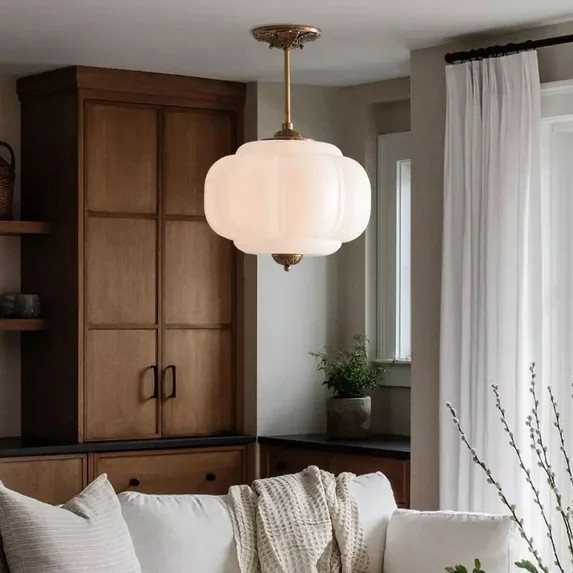 LittleGlovo Vortan Antique Brass Green Glass Semi-Flush Mount Eloise Pendant Lamp | Walmart (US)