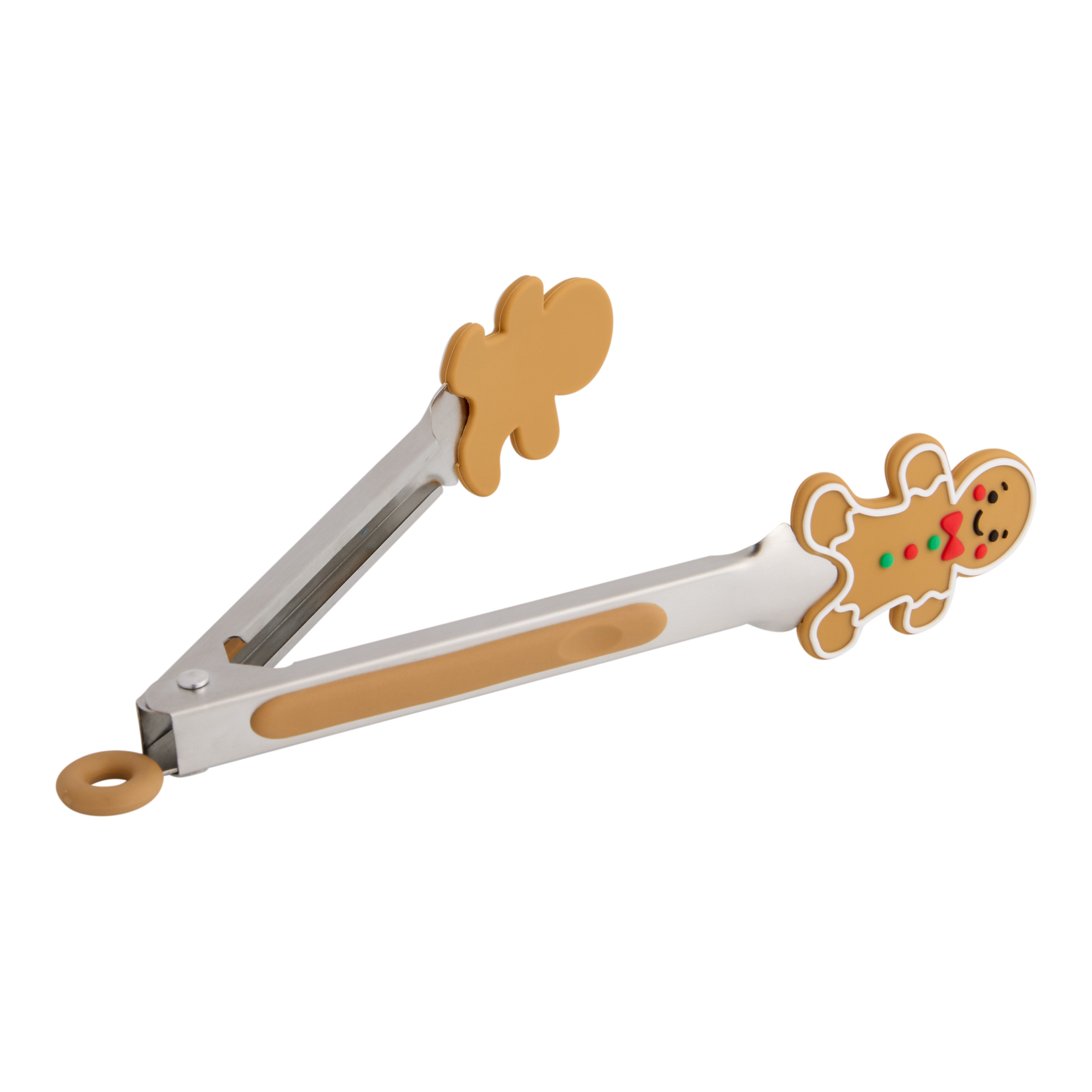 Mini Brown Silicone and Steel Gingerbread Man Figural Tongs | World Market