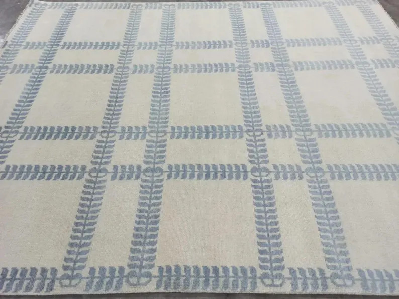 Handmade Grid Patterned Wool Rug 8x10 With Neutral Palette Leaf Design DR_1 :fern Lattice - Etsy | Etsy (Global)