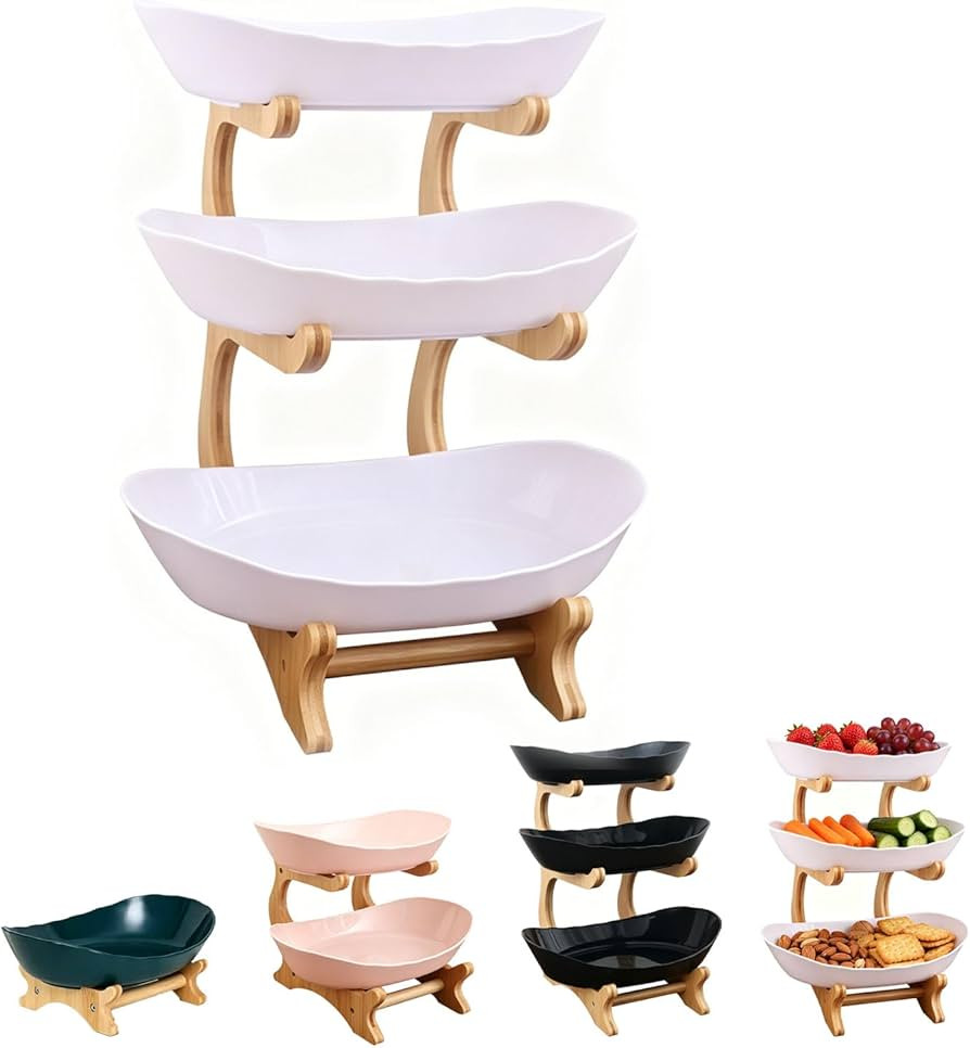 3 Tier Oval Fruit Basket, 2026 Upgraded Fruit Basket With Bamboo Stand, 3-Tiers Kitchen Counterto... | Amazon (US)