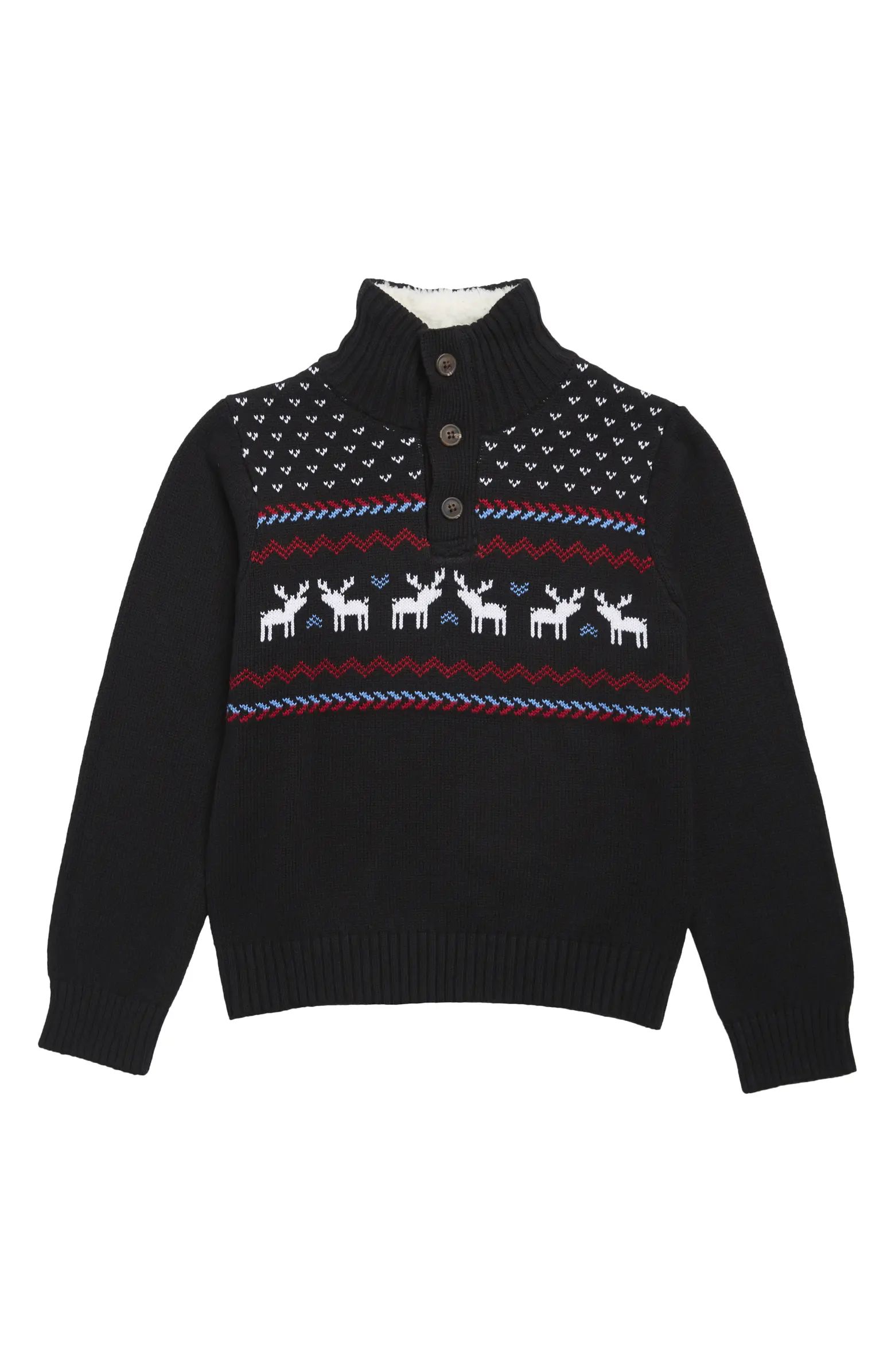 IZOD KIDS Kids' Reindeer Fair Isle Faux Shearling Cotton Sweater | Nordstromrack | Nordstrom Rack