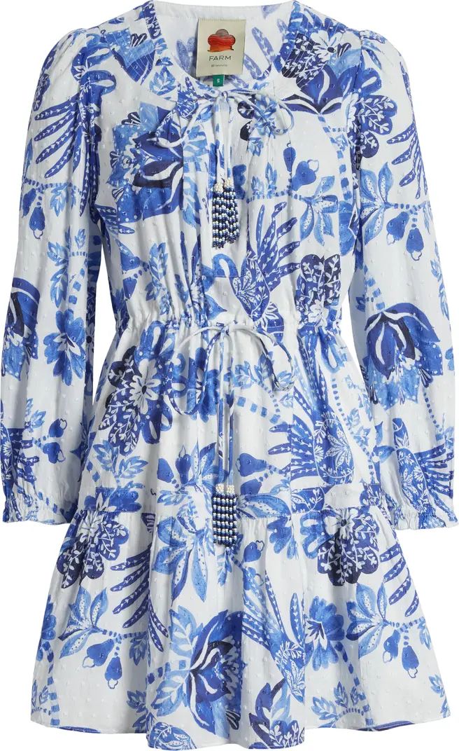 Flowerful Birds Print Long Sleeve Cotton Minidress | Nordstrom