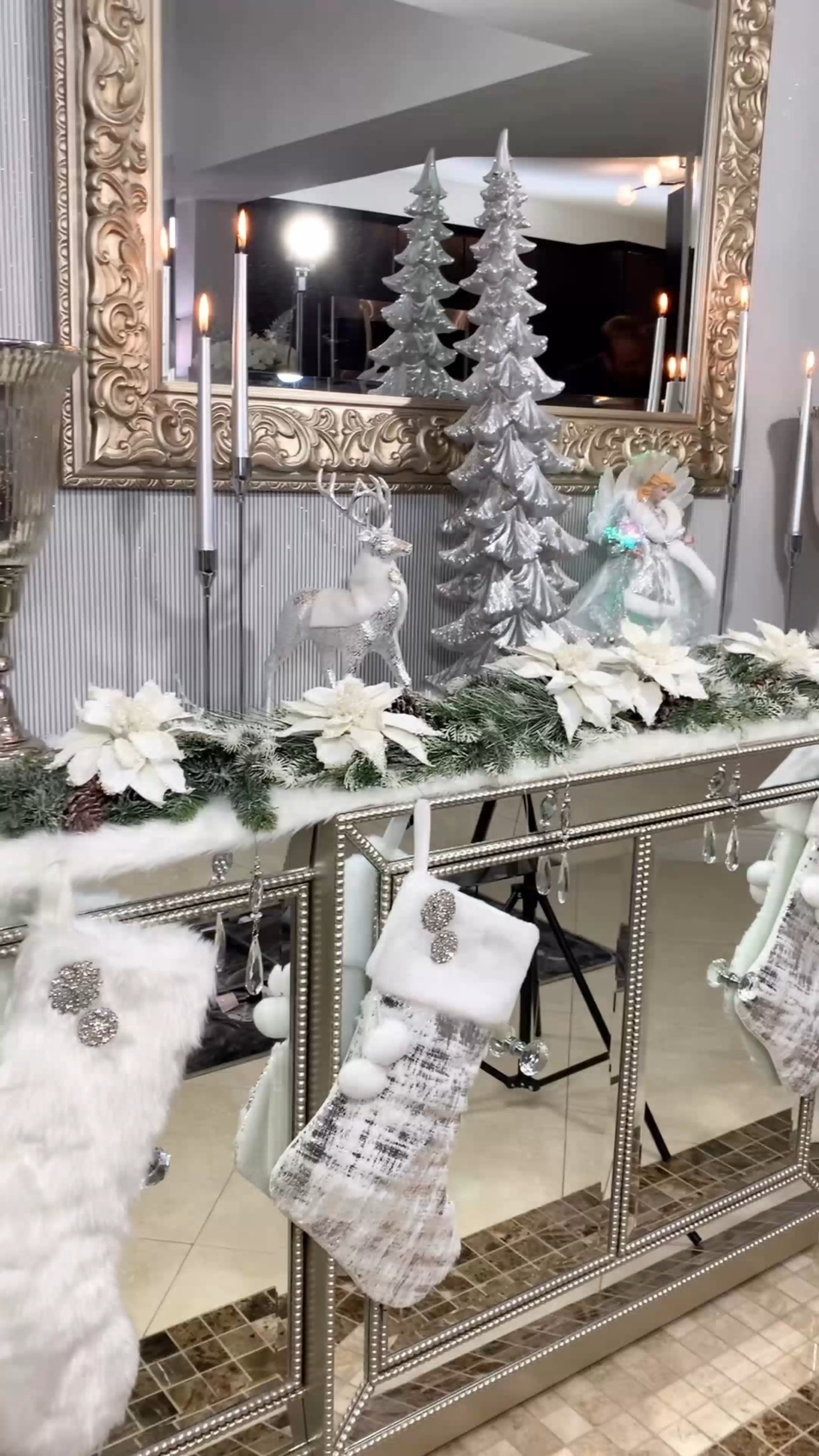 Glam winter Christmas decorating ideas 🤍✨
I styled this silver and white holiday console with elegant crystal accents for a timeless, luxe look. Perfect for entryways, mantels, or living rooms if you love chic seasonal décor.
All pieces are linked for easy shopping ✨🎄 

 #LTKHoliday #LTKActive #LTKHome