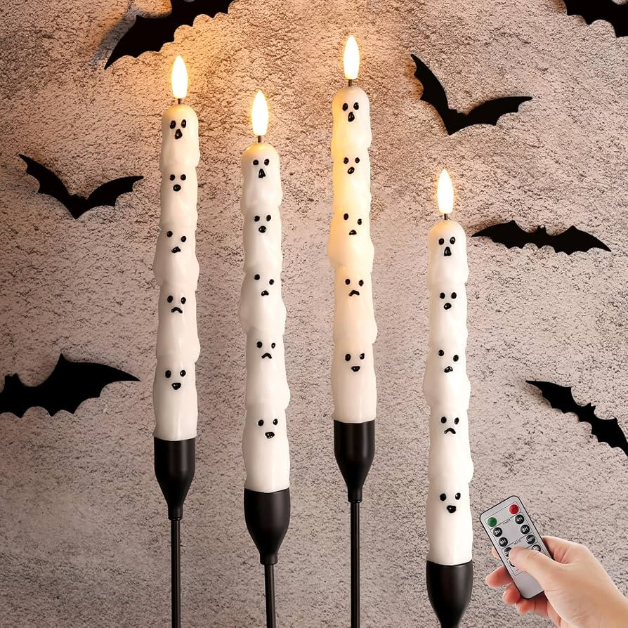 White Ghost Halloween Flameless Taper Candles with Remote Set of 4 | Amazon (US)