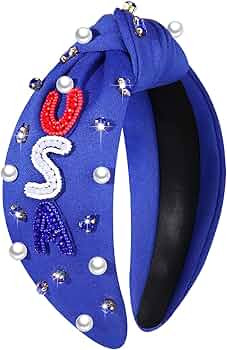 NVENF 4th of July Headbands, American Flag Star Headband Pearl Crystal Rhinestone Knotted Headban... | Amazon (US)