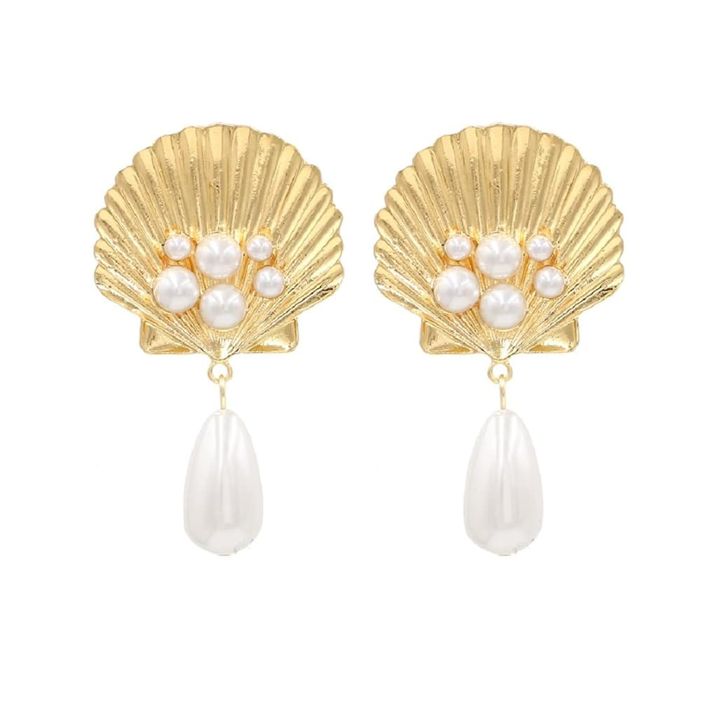 Seashell Earrings for Women, Sea Shell Earrings, Pearl Seashell Dangle Earring Hypoallergenic, Cu... | Amazon (US)