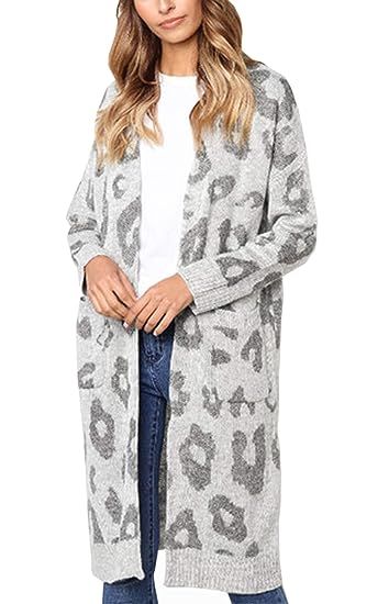 Angashion Women's Long Sleeves Leopard Print Knitting Cardigan Open Front Warm Sweater Outwear Co... | Amazon (US)