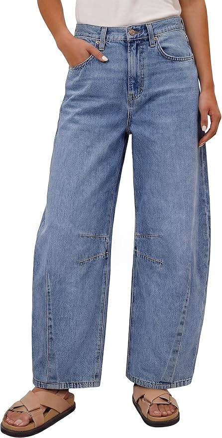 ANRABESS Women's Barrel Jeans, Mid Rise Wide Leg Denim Pants, Casual Baggy Relaxed Fit, Y2K Stree... | Amazon (US)