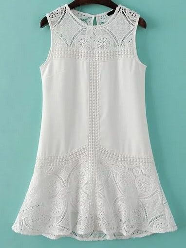 White Crochet Detail Sleeveless Dress | SHEIN