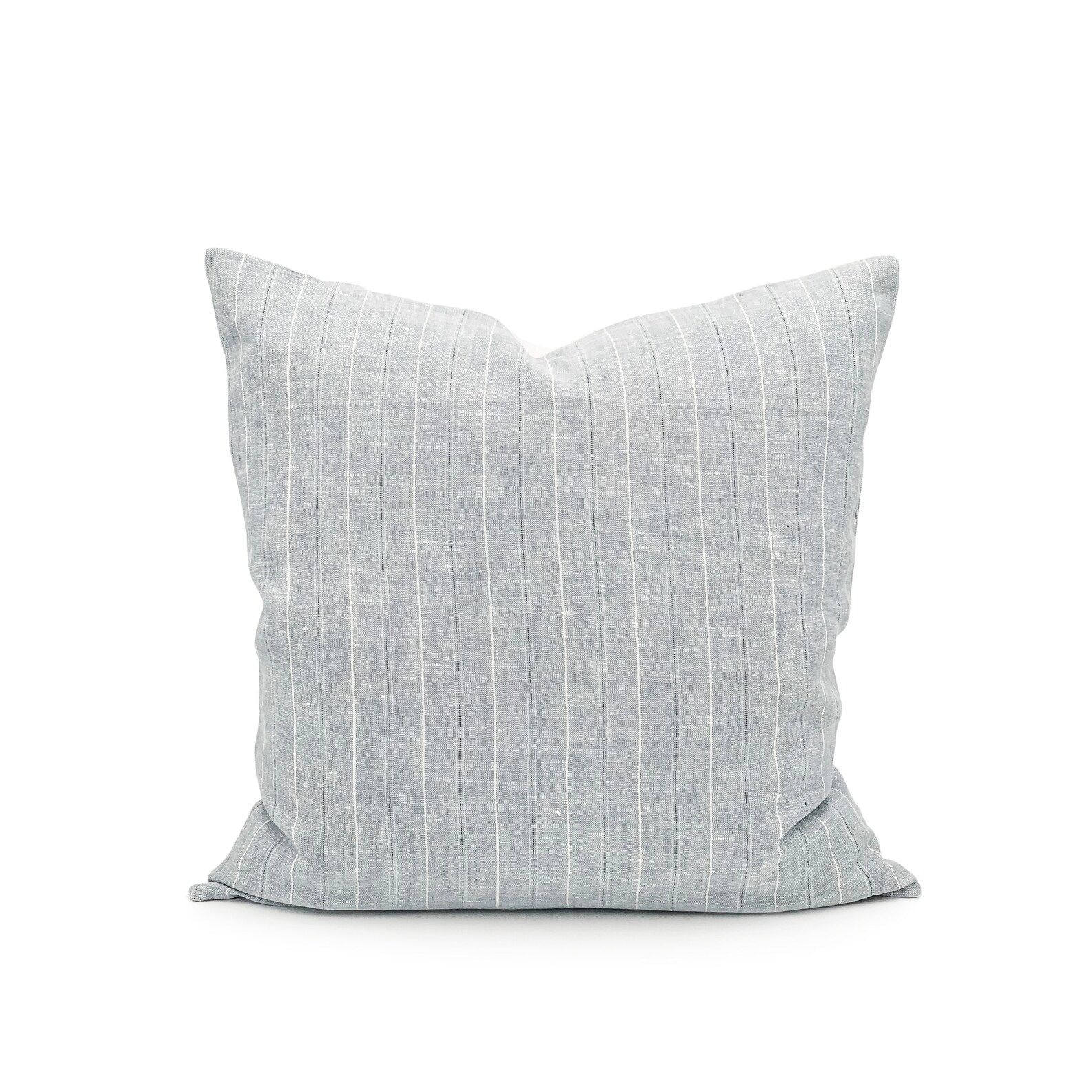 Blue Linen Striped Decorative Pillow Cover // Sofa Lumbar | Etsy | Etsy (US)