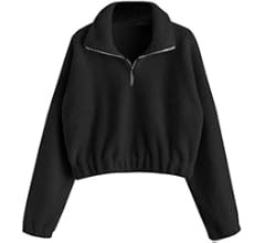 ZAFUL Women's Faux Fur Pullover Half Zip Long Sleeve Crop Sweatshirt Tops | Amazon (US)