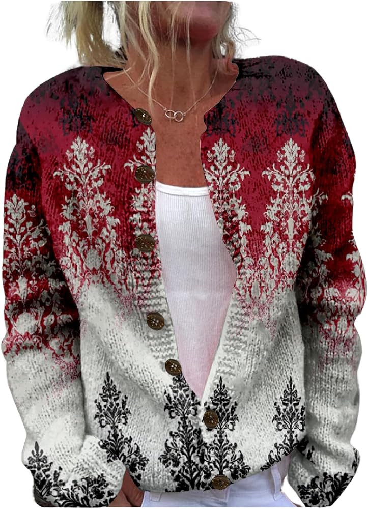 Floral Sweaters for Women Cardigan Button Up Cropped Knitted Oversized 2024 Fall Fashion Open Fro... | Amazon (US)