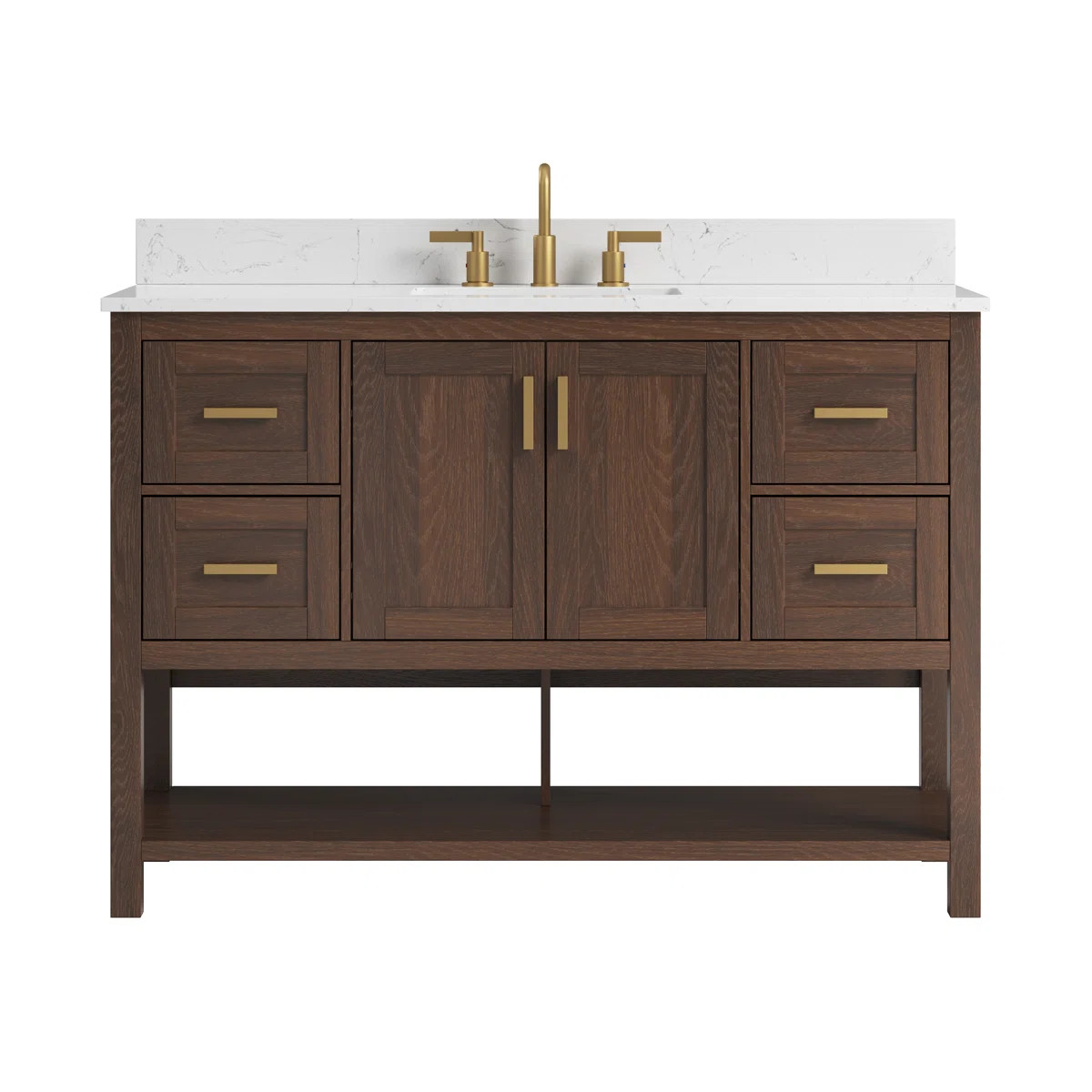 49" Freestanding Walnut Bathroom Vanity With Single Sink & Engineered Stone Top | Wayfair North America