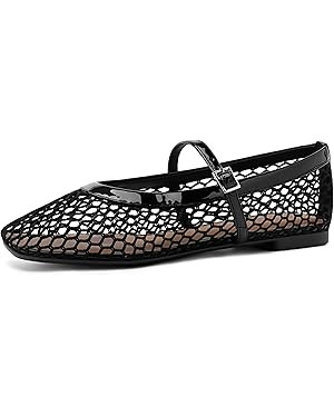 Rihero Mesh Ballet Flats for Women Comfortable Square Toe Ballerina Flats Buckle Strap Casual Fis... | Amazon (US)