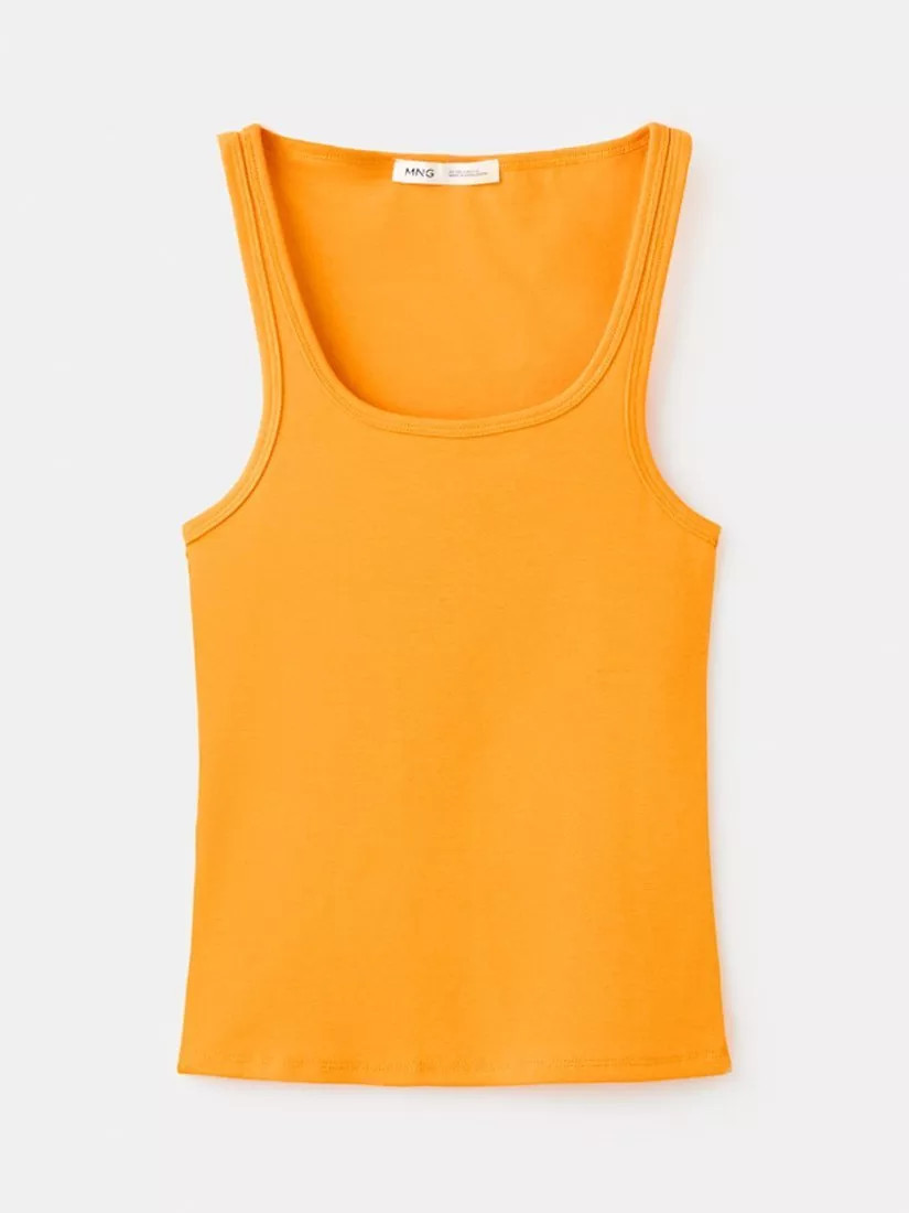 Mango Scoop Neck Fitted Vest Top, Orange | John Lewis (UK)