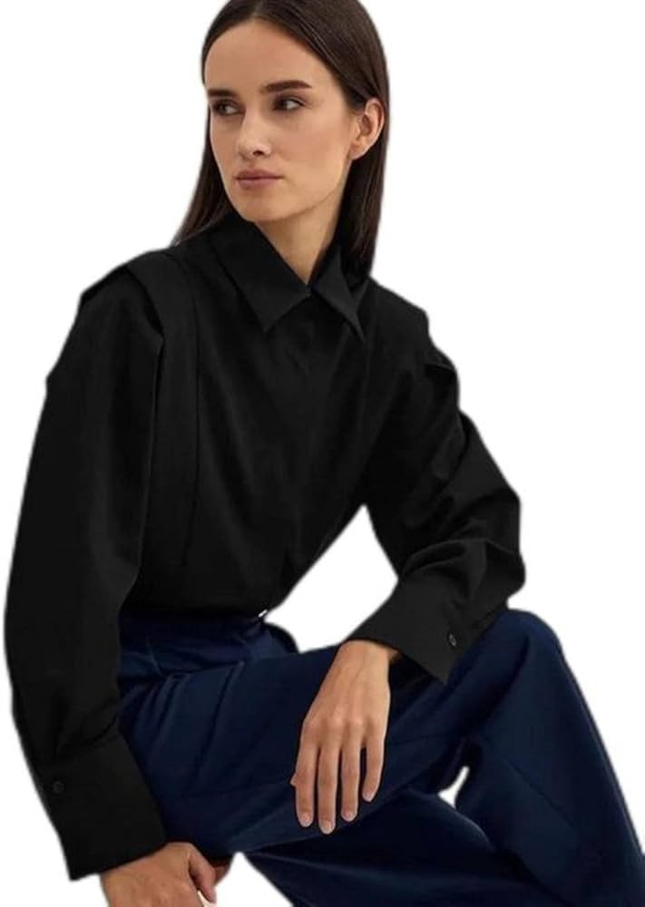 YONGBAO Katoenen shirt met lange mouwen Street Vintage Chic Wit Shirt Dames Casual Effen Kleur Bu... | Amazon (UK)