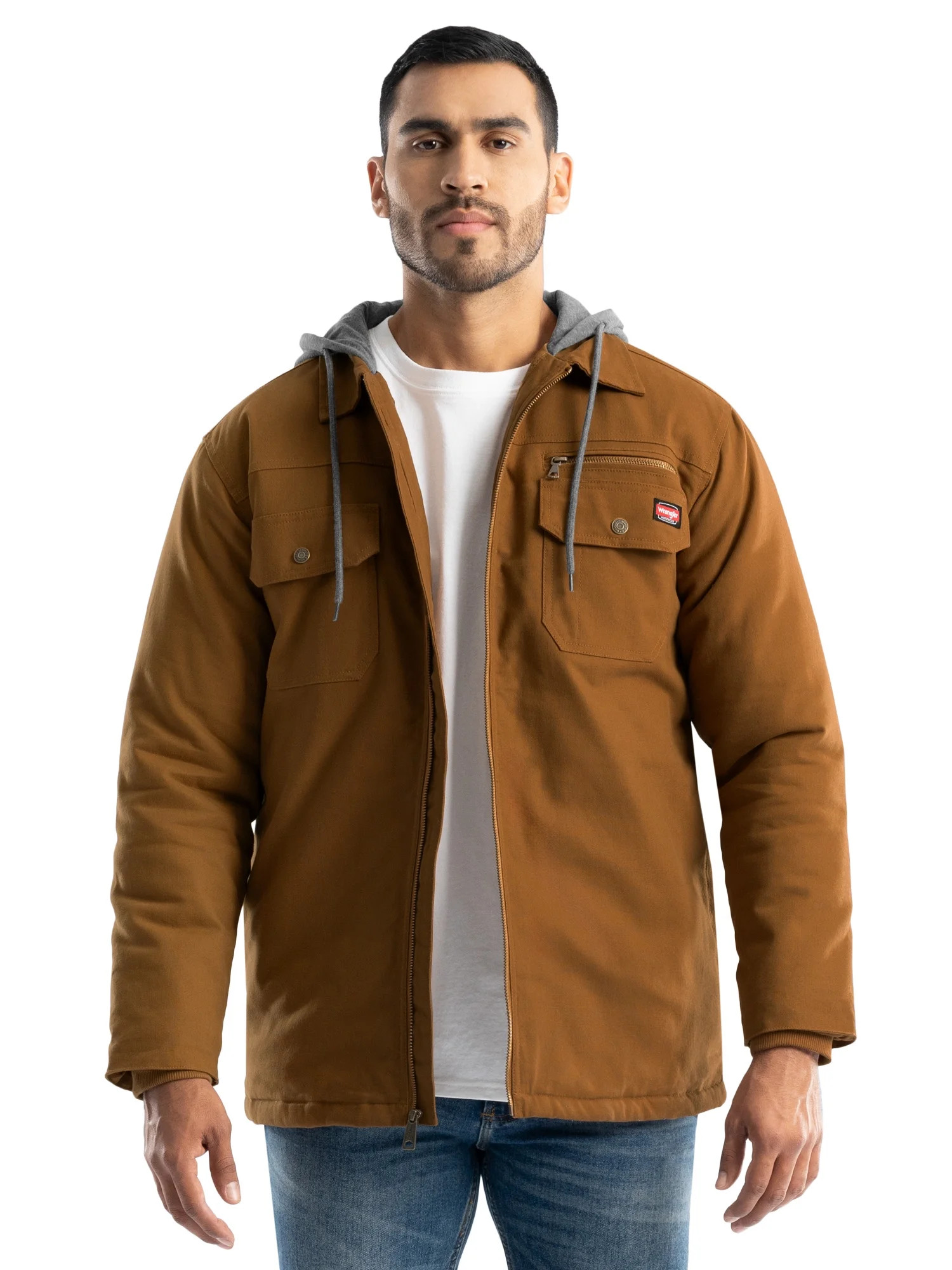 Wrangler Workwear Men's Quilted Lined Shirt Jacket with Hood, Size S-5XL (Men's and Big Men's) | Walmart (US)