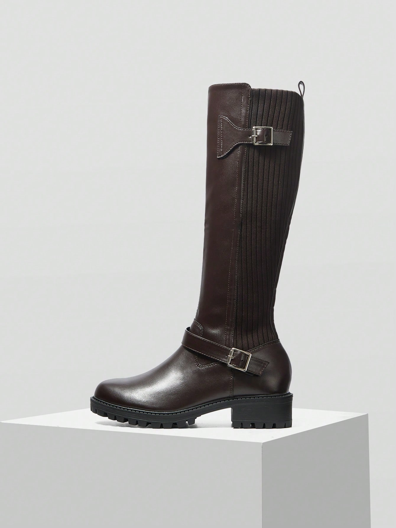 MOTF PREMIUM Modische, minimalistisch-vielseitige, bequeme Stiefel mit dickem Absatz in Kaffeebra... | SHEIN