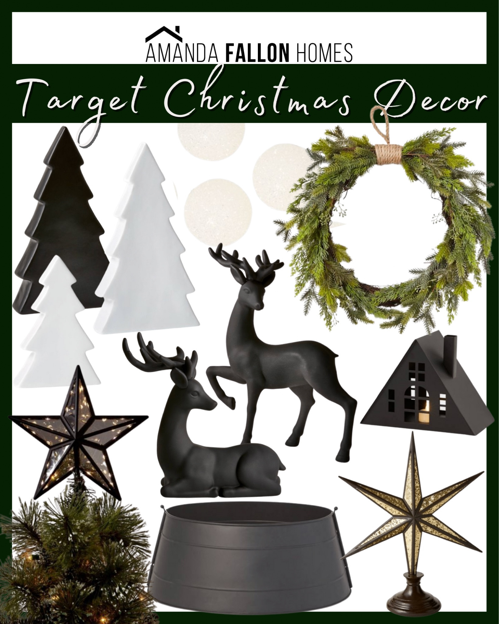 Holiday decor from Target Wondershop!

Realistic Christmas wreath. Black tree. Ceramic trees. Mini trees. Star tree topper. Black deer decor. Black Christmas decor. Black metal tree collar. Modern Holiday decor. White ornaments.

#LTKunder50 #LTKHoliday #LTKhome