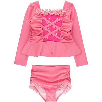RuffleButts Toddler Girls UPF50+ Princess Dress-Up Long Sleeve Rash Guard 2-Piece Swimsuit - Royal Pink Princess, 2T | Target