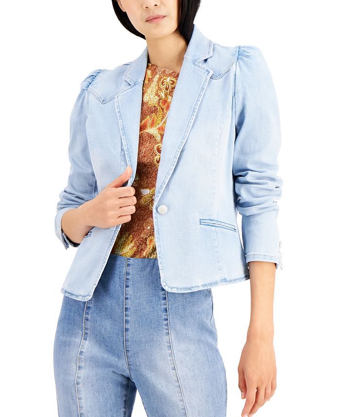 INC International Concepts Puff-Sleeve Denim Blazer, Created for Macy's & Reviews - Jackets & Bla... | Macys (US)