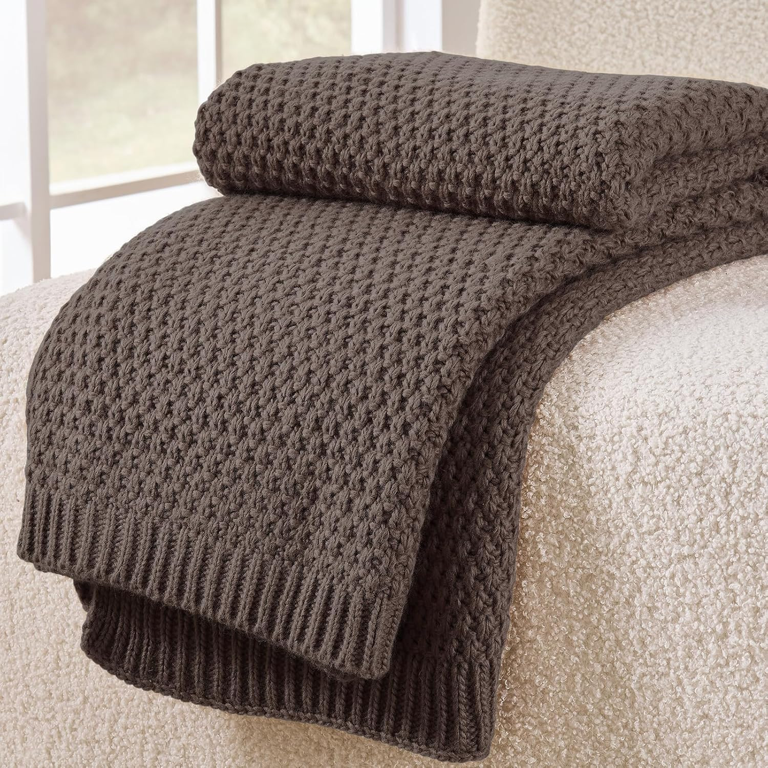 Taupe Brown Throw Blanket 50x60 Inches for Couch Bed | Soft Cozy Lightweight Moss Stitch Knit, Wa... | Amazon (US)