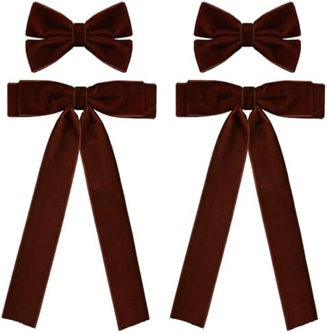 Velvet Ribbon Hair Bows Clips 4pc Assorted Colors 2 Sizes 4.5" & 3.14" Long Tail Dress Bow Alliga... | Amazon (US)