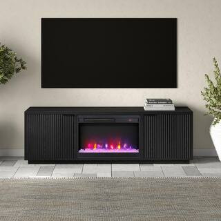 Meyer&Cross Mansfield 70 in. Black Grain TV Stand Fits TV's up to 78 in. with Crystal Fireplace I... | The Home Depot